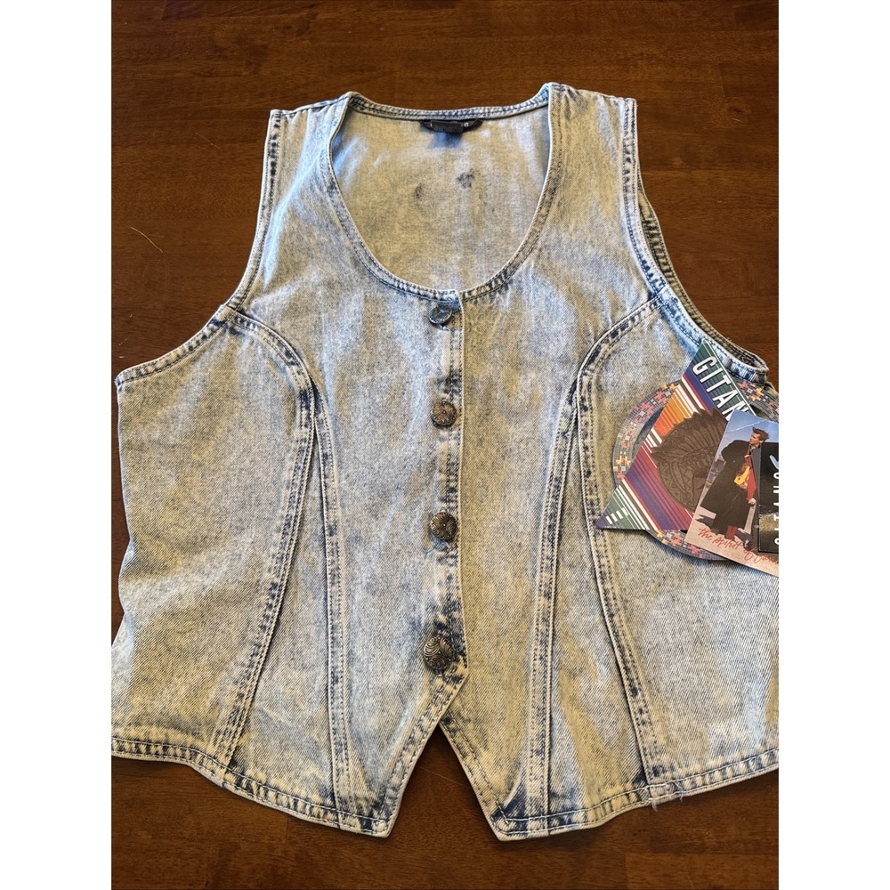Vintage Gitano Jean Vest Womens Size M W/ Buttons Handprinted Betty Boop